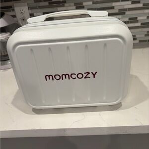 Momcozy White Travel Cosmetic Case with Burgundy Logo